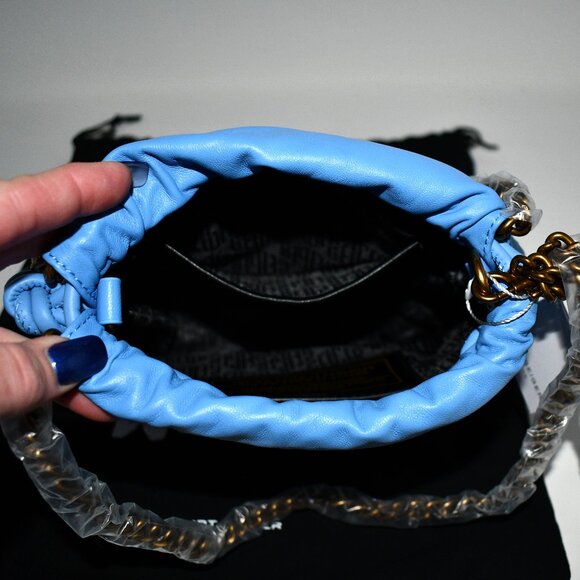 Kurt Geiger London SMALL Kensington Quilted Drawstring Bucket Bag in MID BLUE NW - Picture 2 of 8